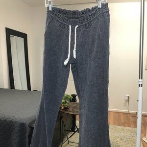 NWOT Roxy Wide-Leg Grey Drawstring Linen Pants